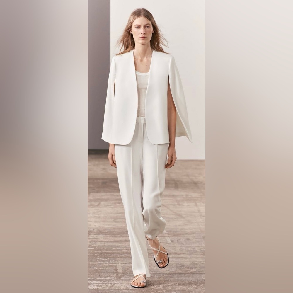 Zara ZW Collection White Cape Blazer Sleeveless Vest Bridal Minimalist - Picture 9 of 15